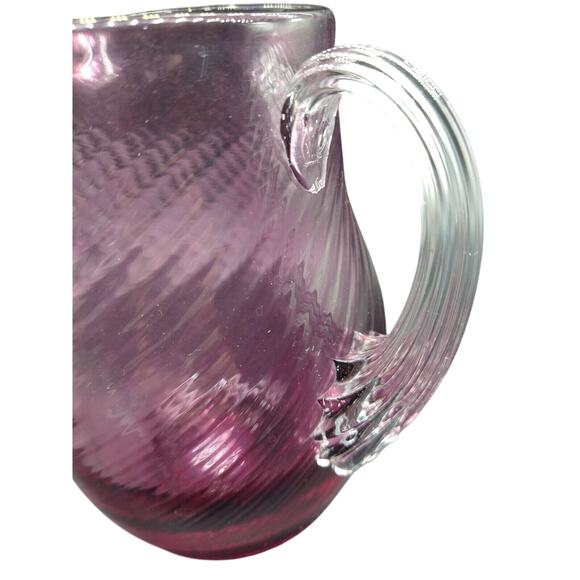 Vtg Hand Blown Cranberry Glass Creamer Ribbed Swirl Applied Handle 5" Small - Picture 8 of 12